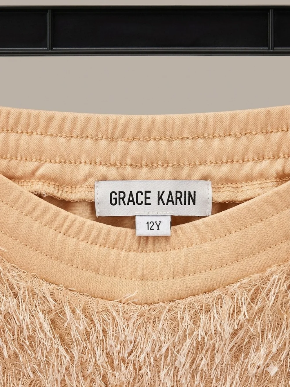 Grace Karin Beige Tiered Fringe Mini Skirt